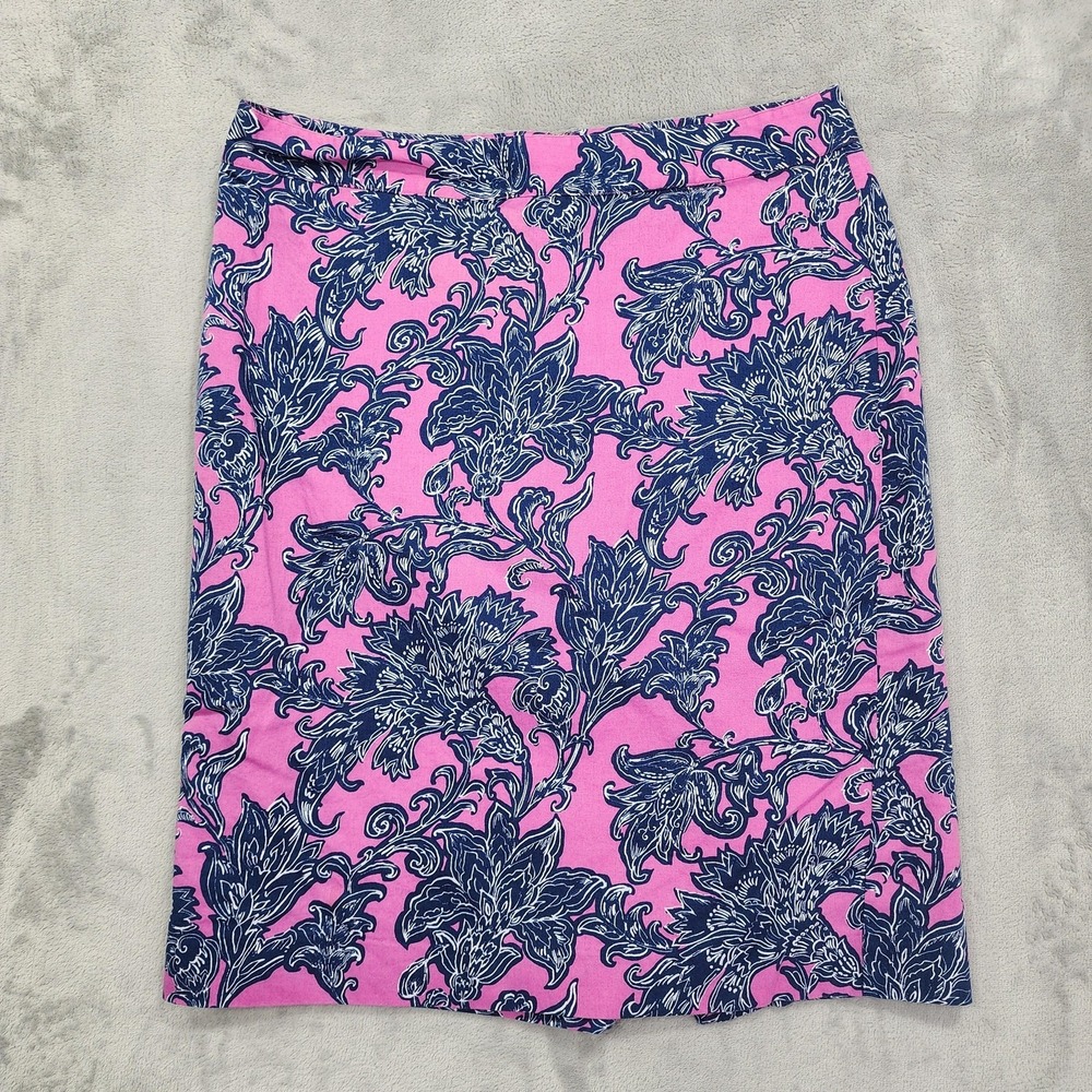 Van‎ Heusen Studio Skirt Womens 6 Pink Blue Floral Pencil Knee Lined Office